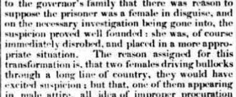 1830 story about women cross dressing in order to steal bullocks