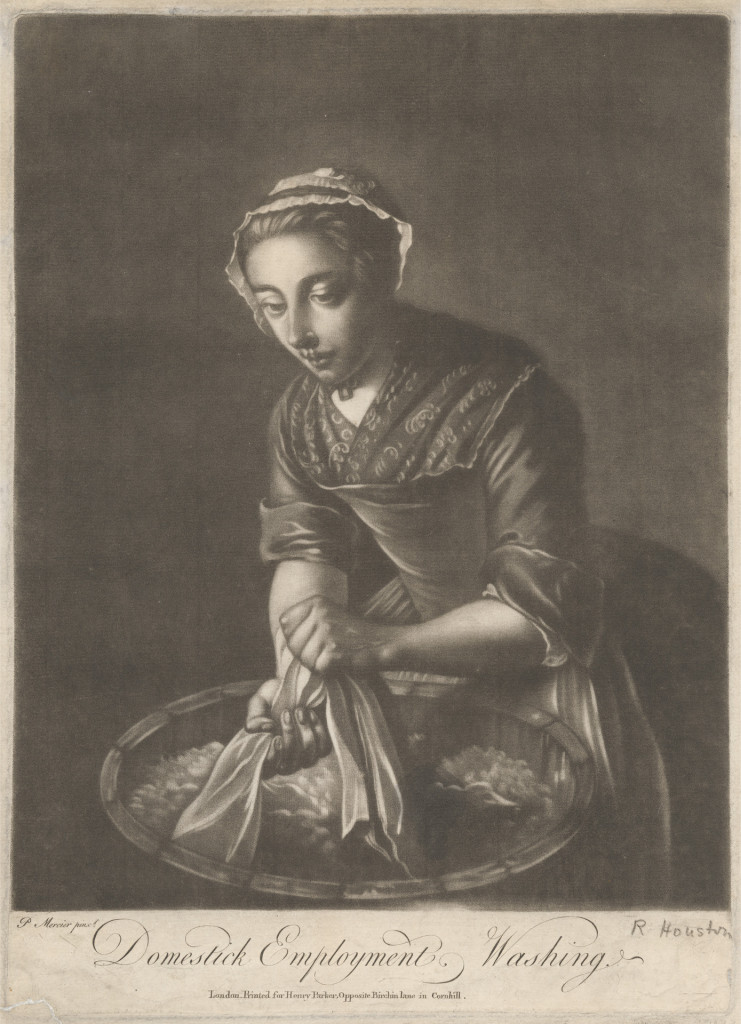 A servant does the washing. Print made by Richard Houston, ca. 1721–1775. Courtesy of Yale Center for British Art