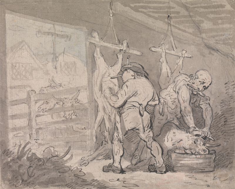 Thomas Rowlandson, Butchers at work. Watercolour. Courtesy of Yale Center for British Art, Paul Mellon Collection