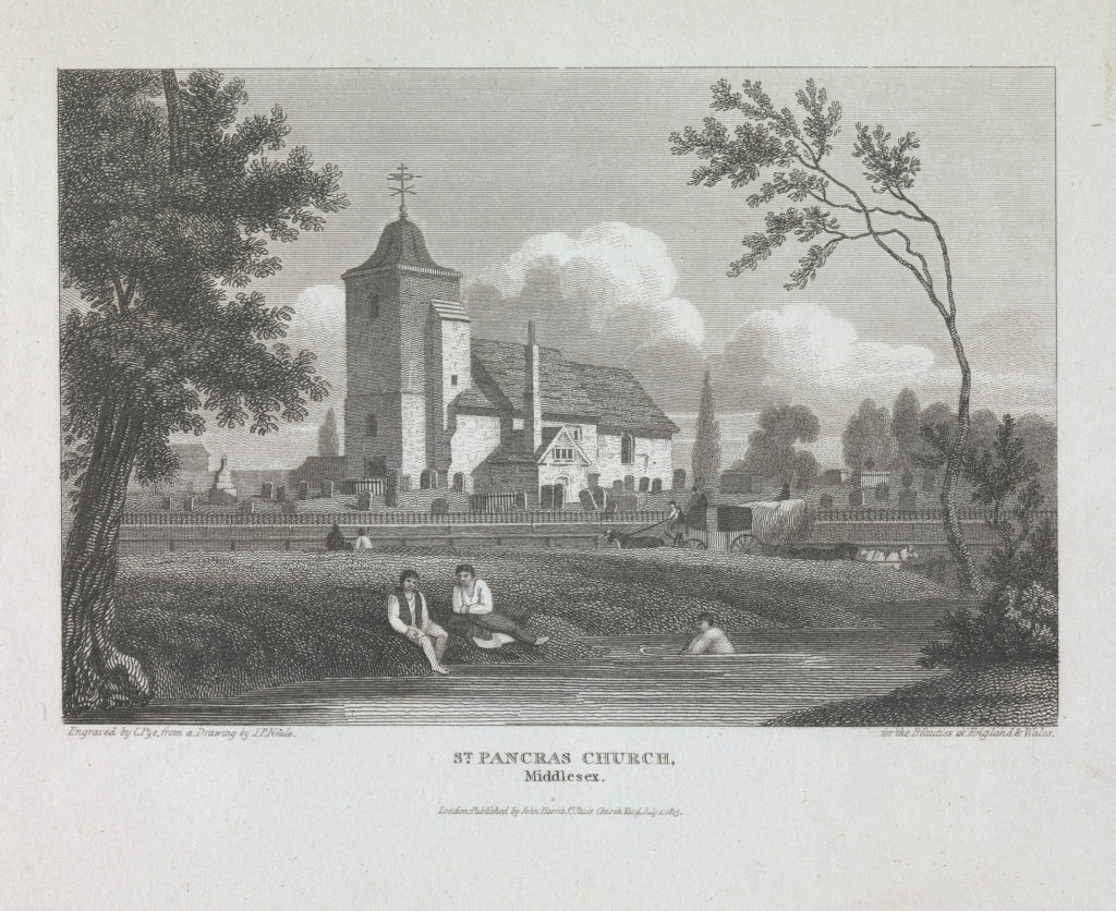 old print of st pancras old church