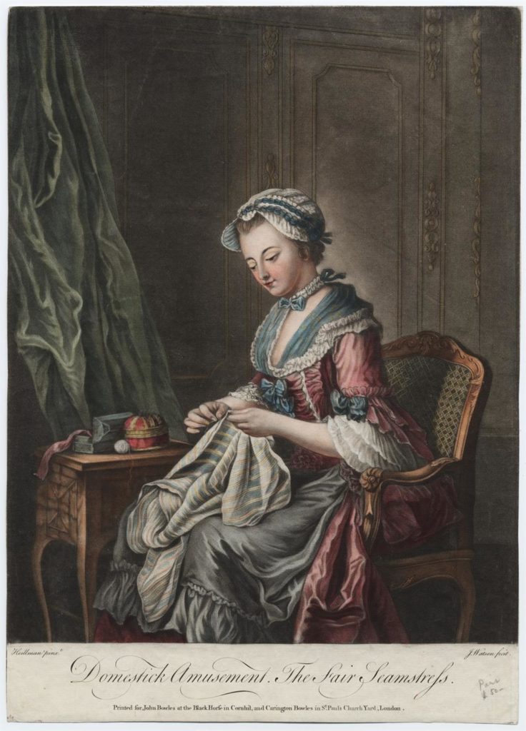 18th century portrait of a woman sewing 