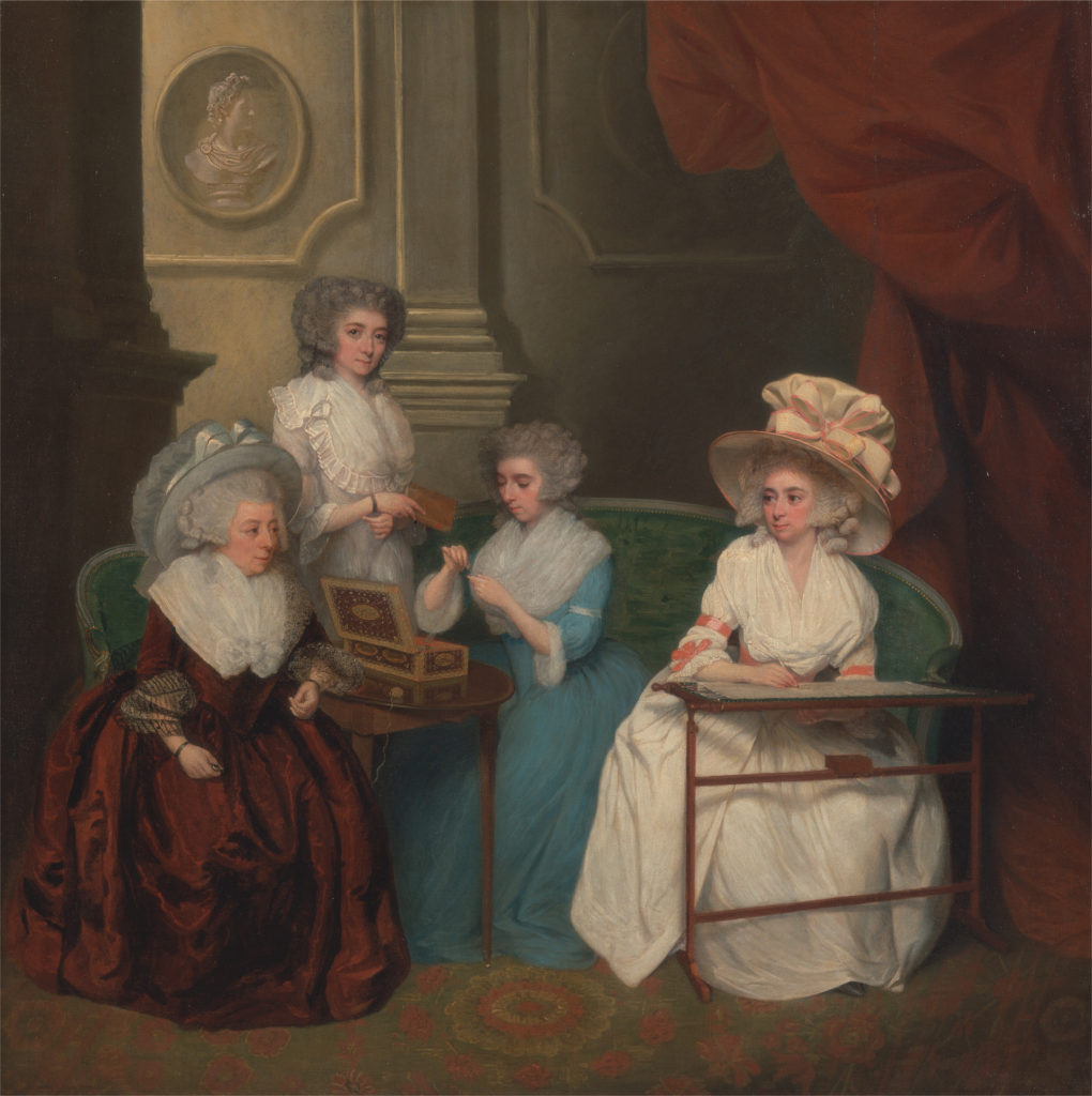 painting of Lady Jane Mathew and her daughters sewing