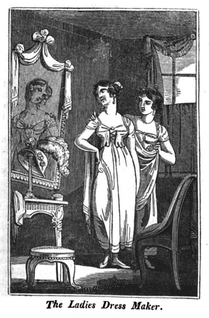 print showing a dressmaker and her client